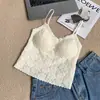 Almohadilla de Sujetador de Encaje de Color Sólido Espalda con Tirantes Soporte 3D Tejido a Crochet Copa de Fijación de Sujetador de Látex Sujetador Push-up para Mujer