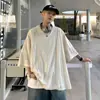 Camiseta Ripped Irregular Marca de Moda Europea y Americana Nueva Guapo Cuello Redondo Pequeño Manga Corta Verano para Hombre Pesado Oversize Manga Siete Puntos