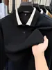 Camisa polo de manga larga para hombre, nuevo estilo otoño e invierno, con bloques de color, mezcla de lana, camiseta con cuello, al por mayor en stock