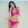 Uma geração de calça de biquíni rosa choque cintura baixa com renda sexy costas nuas bikini maiô feminino de praia de verão
