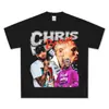 Camiseta de manga corta con estampado ventoso de Chris Brown, estilo hip hop retro transfronterizo, sudadera con capucha y cuello redondo de manga larga y gruesa