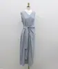 Design Coreano Amarração Lateral Cor Sólida Gola V Sem Mangas Vestido Regata Verão Estilo Coreano Nova Roupa Feminina