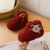Botas de Neve para Meninas Inverno com Pelúcia Quente Sapatos Curtos Sapatos para Crianças Pequenas Menina Bebê Quentes Acolchoados Sapatos Vermelhos 1-3 Anos