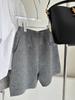 Shorts de Punto Casuales y Perezosos de Pierna Ancha para Mujer 2025 Otoño e Invierno Nuevos de Cintura Alta Línea A con Cordón Pantalones Casuales de Lana