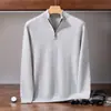 Suéter de Caxemira 2026 Outono/Inverno Novo Masculino com Meio Zíper Camisa Base, Suéter Espesso Casual de Negócios para Meia-Idade