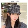 Chapéu militar retrô xadrez artístico japonês, designer de nicho, feminino, primavera e outono, celebrante da internet, boina, moda, jornaleiro, chapéu, maré