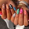 Usa un Parche de Uñas Graffiti de Color Dopamina Transfronterizo Acabado, Arte de Uñas Desmontable Adecuado para Mujeres y Niñas
