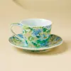 Fabricante Cor Esmalte Ramo de Jade Reunindo Fragrância Cerâmica Caneca de Café Exquisita Xícara de Espresso Latte Conjunto de Xícara de Chá para Chá da Tarde com Pires