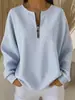 Top Listrado com Zíper e Manga Longa, Estilo Europeu e Americano Transfronteiriço 2026, Caimento Solto, Ombro Caído, Camiseta Redonda Casual Versátil Emagrecedora para Mulheres
