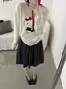 26 Novidades de Outono Blusa Estilo Coreano 100% Lã Estampa Fofa de Gato Gola Redonda Malha Versátil Suéter Pulôver Feminino