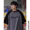 Manga Raglan Manga Curta Masculina Verão Estilo Americano Retro High Street Roupas Soltas Moda Marca Meia Manga Pesada Bordado Camiseta