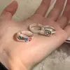 Versión Coreana Ins Moda Anillo de Plata de Ley 925 Esmalte de Colores Smiley m Bean para Mujer Lindo Nicho Anillo Abierto para Dedo Índice