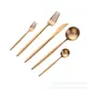 Ins Portugal Explosiones Acero Inoxidable 304 Titanio Vajilla Cuchillo para Bistec Cuchara Tenedor Tenedor de Frutas Juego de 5 Piezas Stock Venta al por Mayor