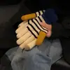 Guantes de terciopelo acolchados para invierno con pantalla táctil, rayas de contraste, estilo coreano INS, lindos para estudiantes, ciclismo, cálidos