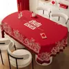 Mantel rojo festivo de estilo chino para bodas con patrón de carácter "feliz", mantel para decoración de bodas, mantel a prueba de polvo para Año Nuevo y año del zodiaco