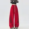 Calça Jogger Feminina de Perna Larga com Cordão, Novo Estilo Outono, Estilo Americano Doce e Descolado, Versátil para Caminhada e Uso Casual