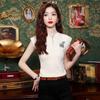 Tejido de Seda de Hielo para Mujer 2024 Verano Nuevo Estilo Nueva Chinoiserie Chinoiserie Bordado Ajustado Manga Corta Camiseta Top