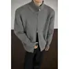 Cardigan de Tricô com Zíper e Gola Alta Manga Longa Estilo Preguiçoso de Outono Masculino Tricô Solto Casual Jaqueta com Gola Alta