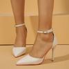 Tacones Altos Negros de Aguja para Mujer Punta Afilada Sexy 2025 Nuevos Zapatos de Suela Roja Tira Hueca de Una Línea Escote Zapatos Elegantes