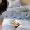 Conjunto de cama luxuoso e de alta qualidade, quatro peças, jacquard escovado 100% algodão, lençol de cama 100% algodão, capa de edredom, lençol com elástico, conjunto de três peças