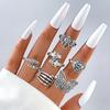 Conjunto de 7 Anillos Estilo Étnico Retro Transfronterizo Europeo y Americano Hongo Corazón Luna Hoja Plata Antigua
