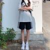 Shorts Deportivos Grises para Mujer Verano 2025 Nuevo Cintura Alta Slim Holgado Recto Estilo Bf Estilo Hong Kong Pantalones de Largo Medio