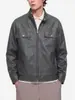 Jaqueta de Couro Masculina Muqiu Tendência Vintage Silhueta Gola Alta para Homens, Caimento Solto, Funcional, Estilosa, Casaco de Couro Casual