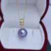 Fábrica de Origem Pérola Branca Roxa de Água Doce 11-12mm Luz Forte Perfeita Redonda Pequeno Defeito Prata S925 Colar Pingente Feminino
