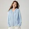 Cárdigan de Cachemira con Cremallera y Capucha 2026 Otoño/Invierno Nuevo para Mujer Tejido de Cable Capa Base Estilo Elegante Holgado Patrón de Diamantes Abrigo