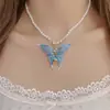 Moda Coreana Colgante de Mariposa 2023 Nuevo Cadena de Clavícula Ligera de Lujo con Perlas para Mujer