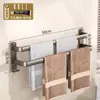 Barra de Toalla Gris Pistola, Sin Taladro, Secador de Toallas para Baño, Estante de Almacenamiento para Baño, Barra de Ganchos Múltiples de Doble Capa