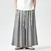 Calça Casual Masculina Estilo Nacional 2026 Verão Nova Calça de Perna Larga Estilo Chinês Calça Saia Casual Extra Larga Calça Fluida Tendência Estilo Song para Homens