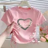 Camiseta Manga Curta 100% Algodão Puro para Meninas, Novo Estilo de Verão, Peça Versátil para Crianças, Camada Base Estilosa para Bebês e Crianças Pequenas