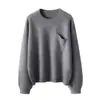 Suéter de Cachemira Pura para Otoño e Invierno con Bolsillos Diagonales y Cuello Redondo, Mismo Estilo que Liu Wen, Suéter de Punto Pullover para Mujer