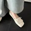Zapatos Planos Retro Estilo Británico con Talla de Borla y Lazo, Punta Redonda, Sin Cordones, Bajos