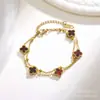 Estoque Pronto do Fabricante Pulseira de Corrente Artesanal Trevo de Quatro Folhas 9mm Galvanizada a Ouro Real 18K Design de Luxo Acessível Não Desbota Elegante
