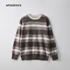 Suéter Cruzado Gênero Neutro Apo para Mulheres no Outono e Inverno, Estilo Preguiçoso, Solto Estilo Coreano Suéter de Manga Longa com Listras Contrastantes