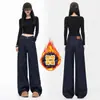 Forro Polar Otoño/Invierno Elástico Pierna Recta No se Descolora Color Original Corte Ajustado Pierna Estrecha Pierna Ancha Jeans para Mujer Sueltos Casuales Cómodos Algodón