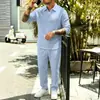 2026 Comércio Exterior Europeu e Americano Transfronteiriço Novo Terno Masculino Casual Solto de Linho de Manga Longa e Calça Longa com Gola Reversível Liso