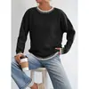 Suéter para Mujer de Comercio Exterior Cuello Redondo Otoño e Invierno 2025 Nuevo Empalme de Color Contrastante Suéter Casual Holgado Top para Mujer