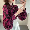 Camisa de Abrigo Versátil para Primavera Diseño con Sentido de la Moda Nicho Holgada Manga de Linterna Top de Moda Holgado con Estampado para Mujer