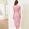 Cinto de vestido de renda oca solúvel em água de bolso gola quadrada fina cintura alta vestido feminino saia de renda de verão feminina