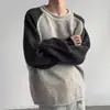Suéter de outono e inverno com caimento solto, color block e mangas raglan, novo estilo masculino, peso pesado, caimento relaxado, suéter de tricô solto estilo coreano, marca da moda