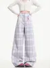 Moda Transfronteriza 2026 Nuevos Pantalones Casuales de Cuadros Morados Dopamina de Moda para Mujer, Pantalones Largos de Pierna Ancha para Primavera y Otoño