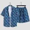 Traje de Camisa de Manga Corta Retro para Hombre, Camisa Floral Delgada Holgada de Talla Grande para Verano, Shorts de Playa para Vacaciones y Viajes