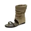 Botas Clásicas de Estilo Nómada con Punta Abierta, de Media Pantorrilla, Plisadas, Apiladas, Verano 2026, Zapatos Romanos de Piel Genuina para Mujer