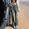 Jeans de Pierna Recta Estrechos y Anchos Color Gris Cemento para Mujer Verano 2025 Nuevo Tiro Alto Sueltos Aspecto Adelgazante Pantalones Rectos