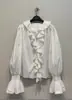 Qianhe Verano Nuevo Estilo Japonés Texturizado Estilo Ler Cuello con Volantes Camisa Lavada Moda Retro Top Adelgazante