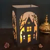 Casa negra de Halloween linterna de papel 3D castillo corte láser pantalla de lámpara de vela luz nocturna linterna de árbol