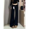 Jeans Flare Solto de Cintura Baixa Preto para Mulheres, Petite, Emagrecimento, Perna Reta, Calças Comprimento Chão